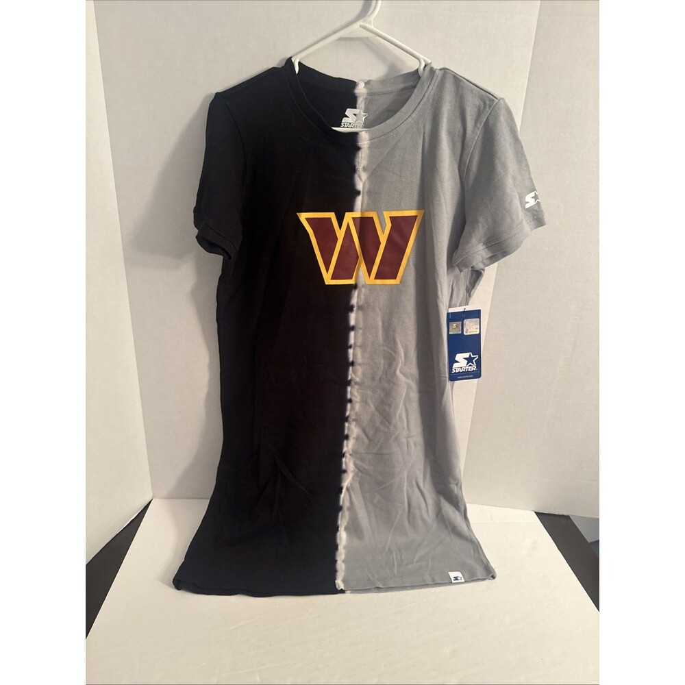 Starter Washington Commanders Womens T-Shirt Dress Black Grey Split Tie Dye S